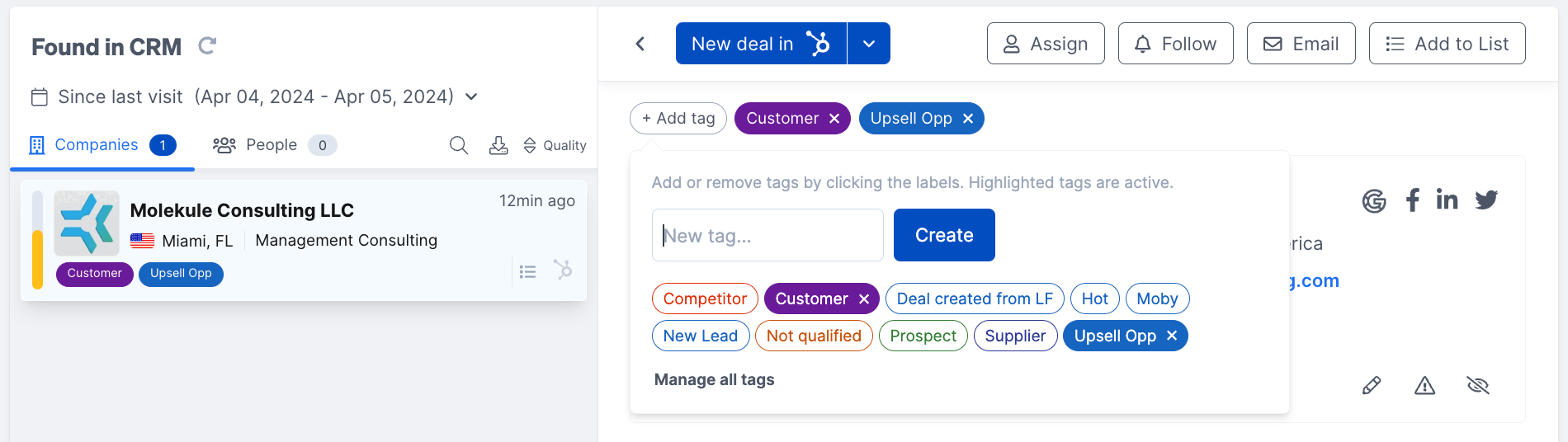 Customer and upsell tags in Leadfeeder