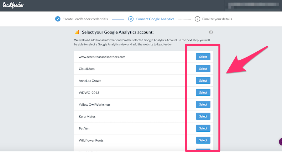 select-google-analytics-account
