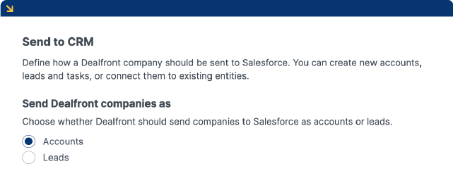 Send companies to CRM out from Dealfront