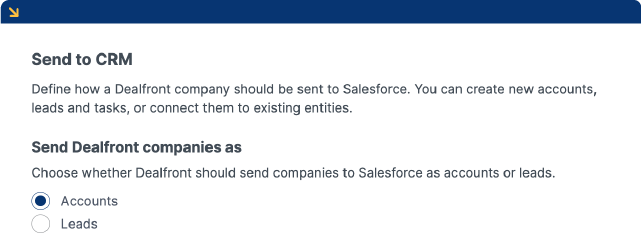 Send companies to CRM out from Dealfront