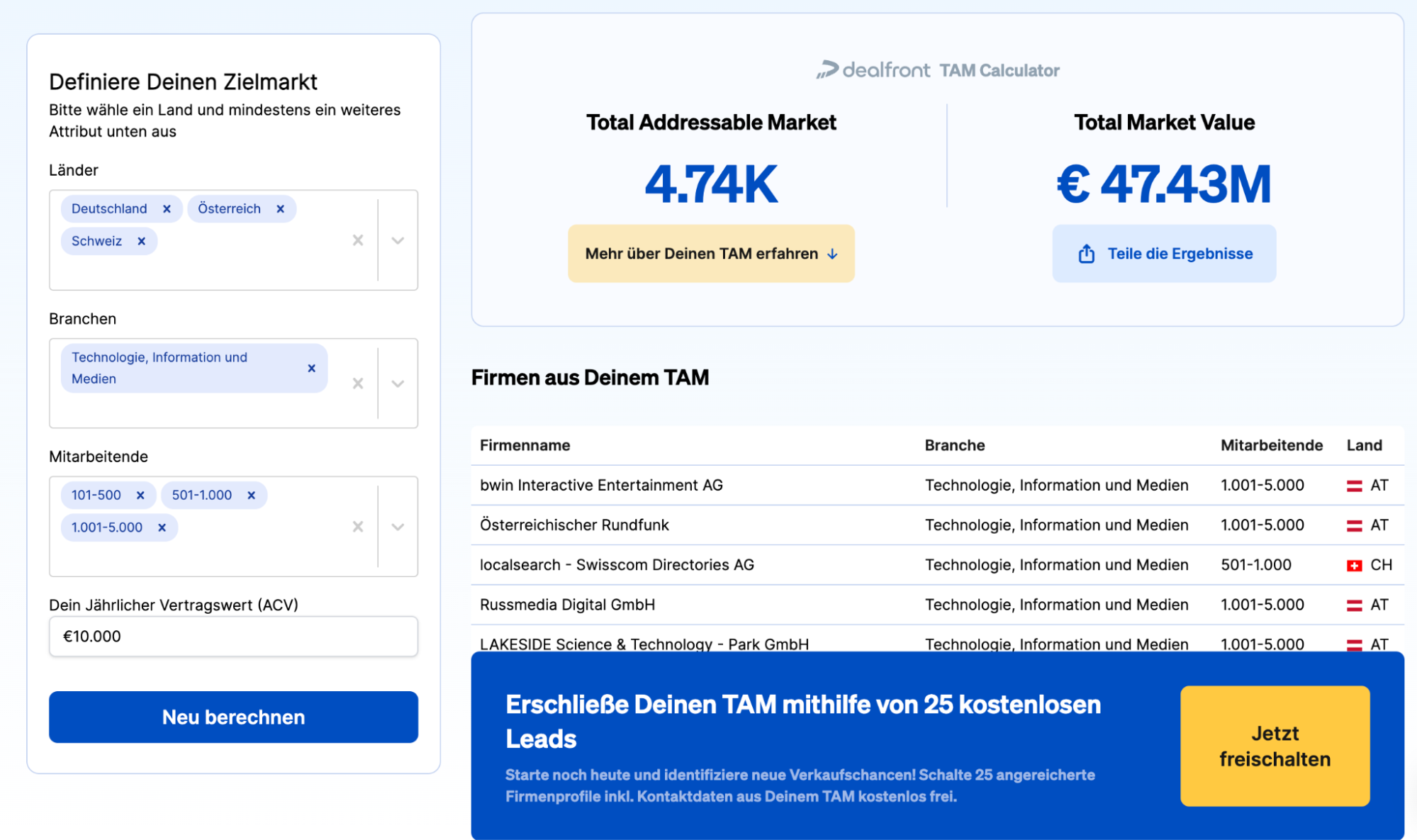 Wie Du mit dem Dealfront TAM-Rechner Deinen TAM berechnest
