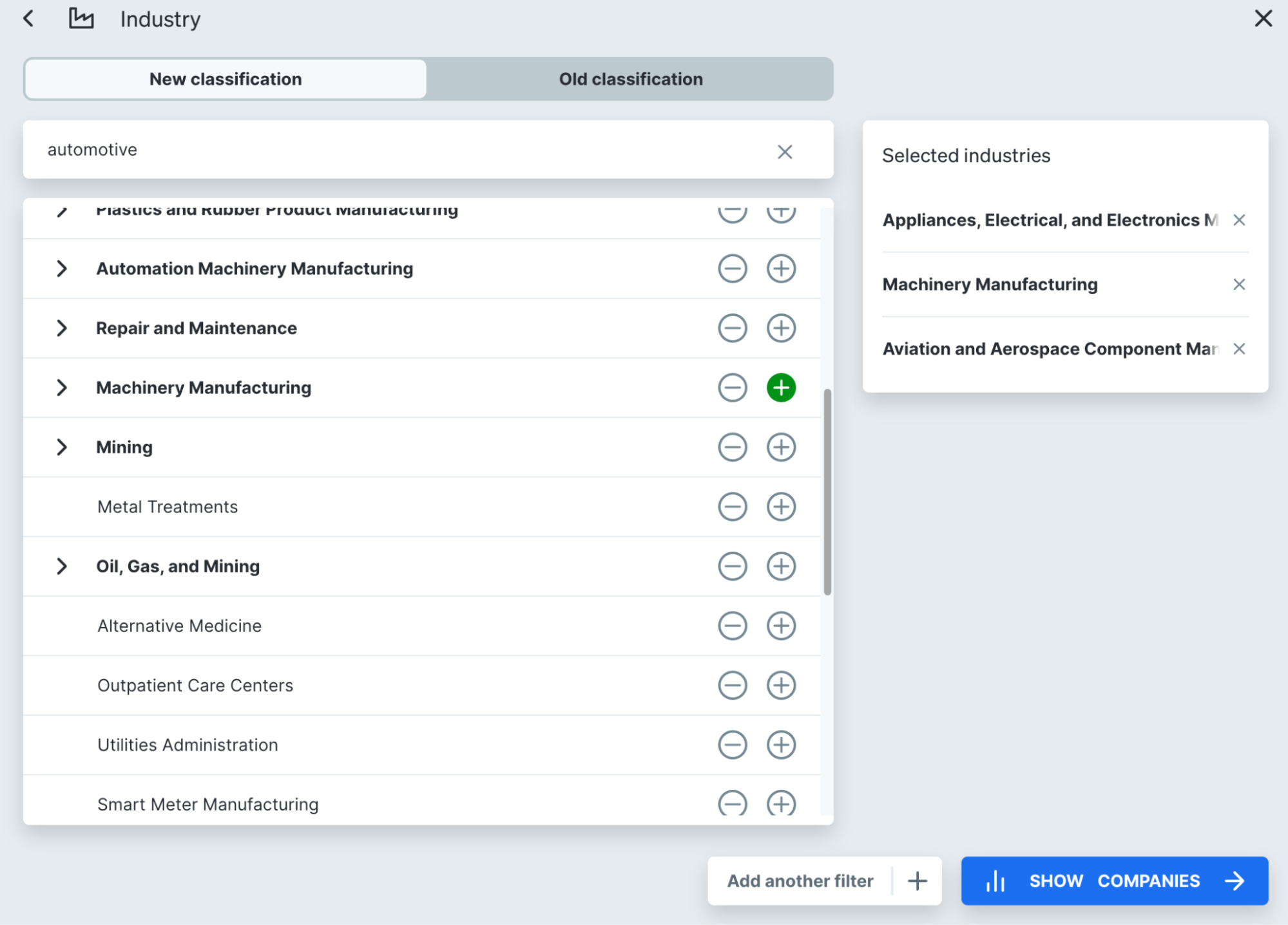 Search in Dealfront Target for companies within a certain industry