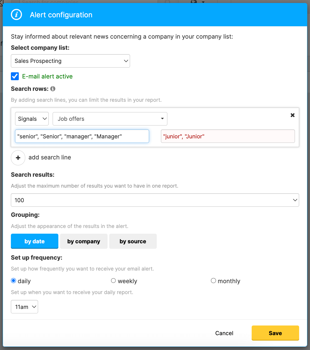 Alert configuration in Dealfront