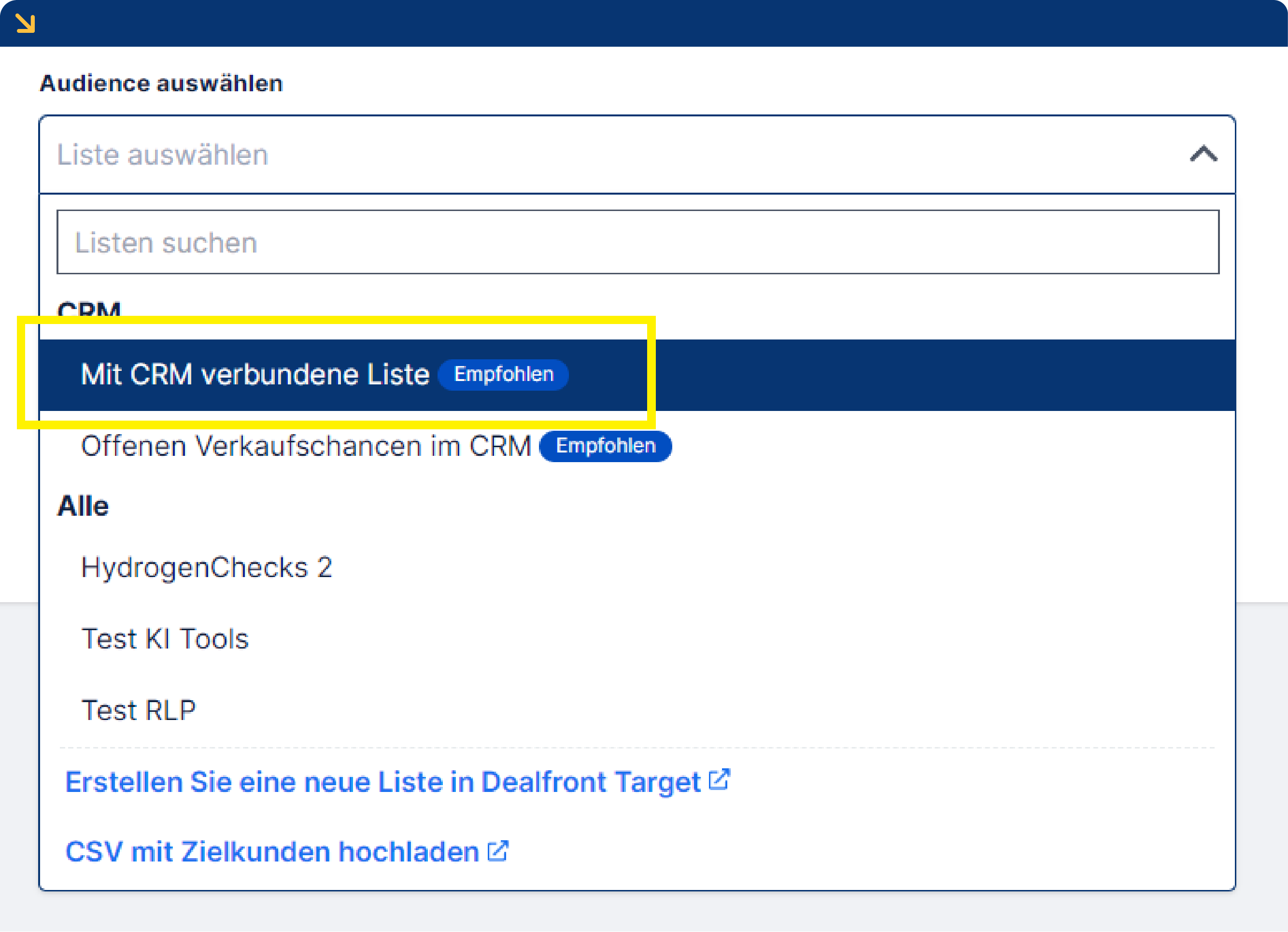 CRM Optionen in Promote