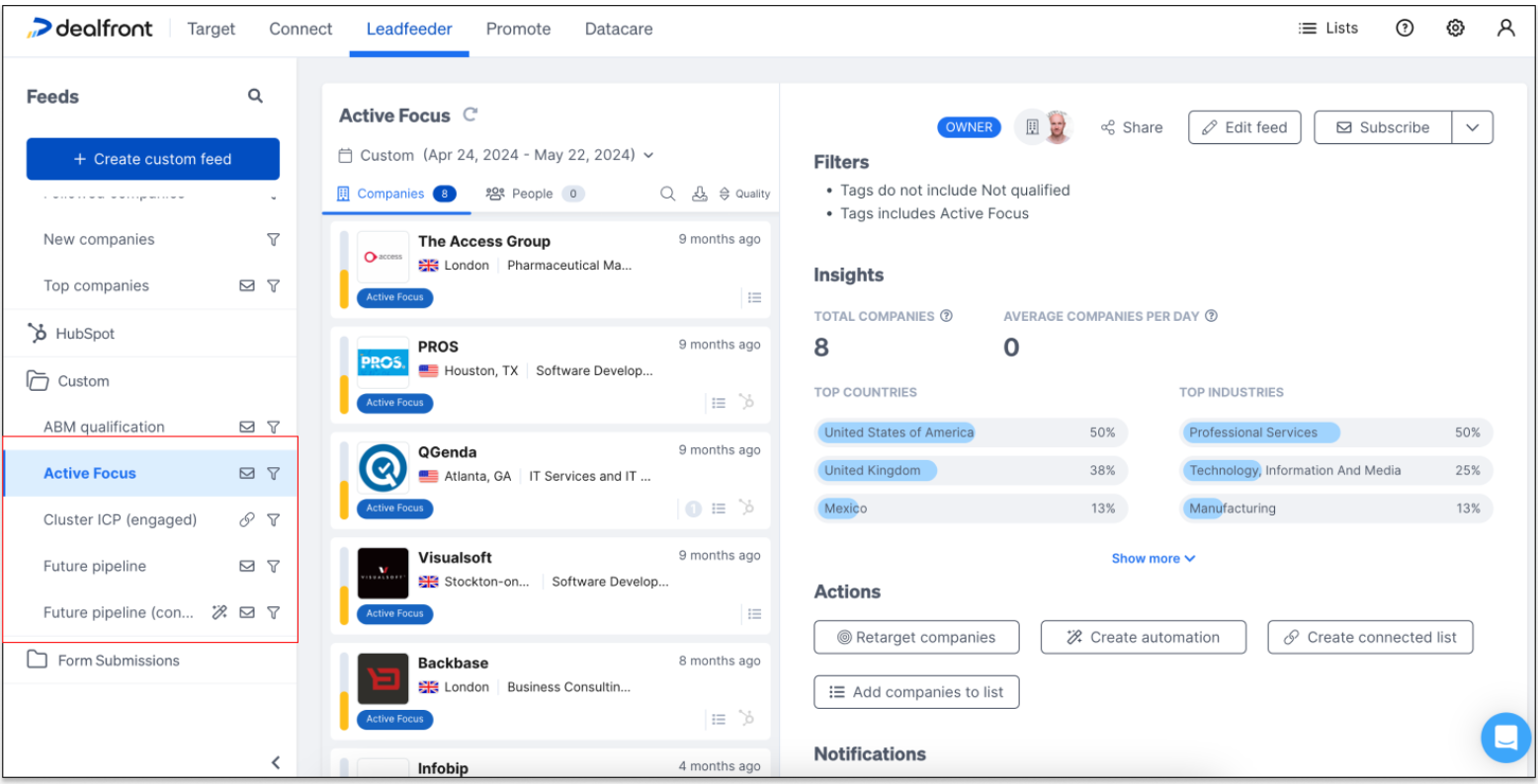 Build a segmented account list effectively with Leadfeeder and track and analyze website visitor behavior.