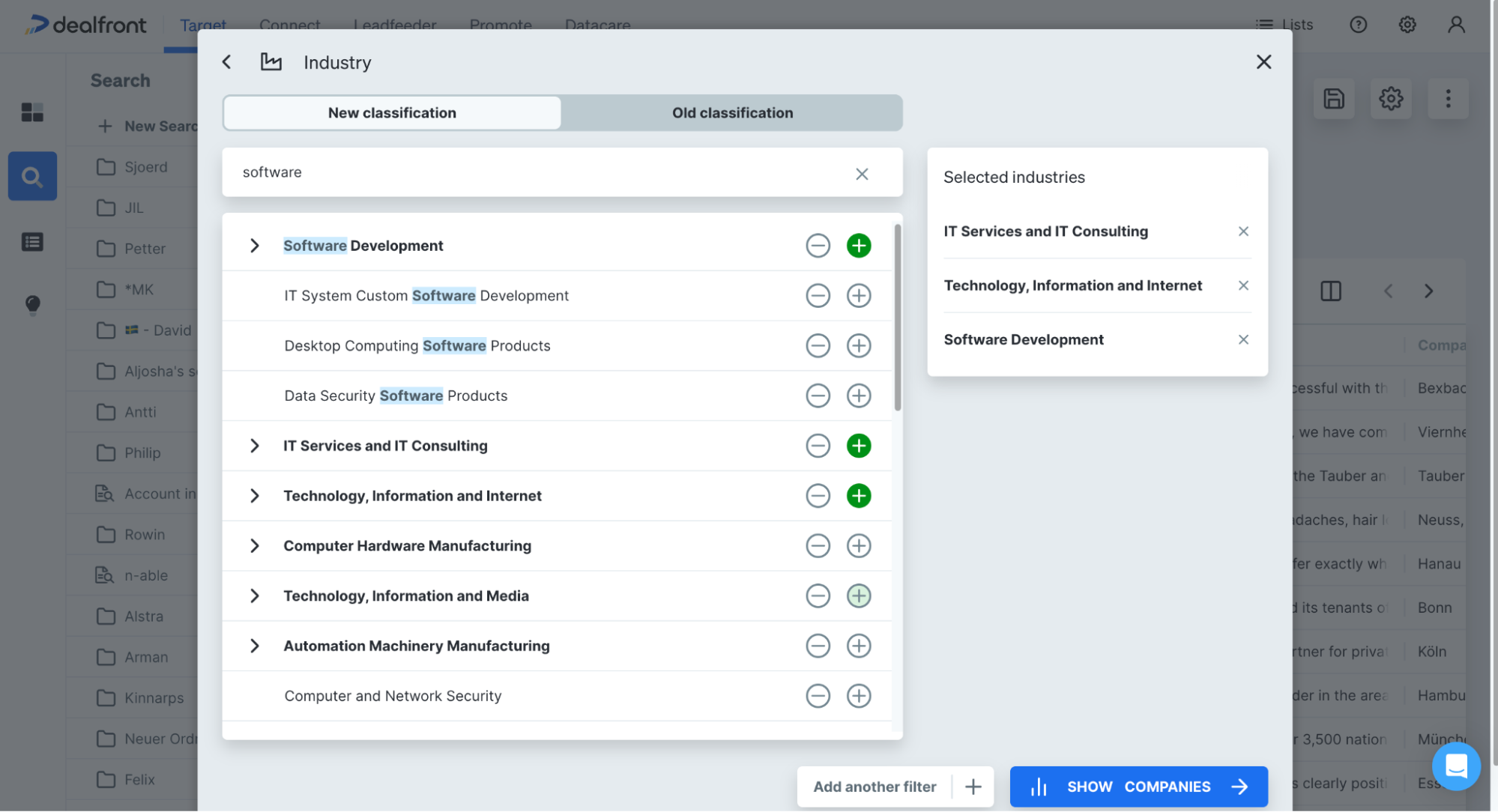 How to calculate your TAM with Dealfront Target - Select your relevant industry