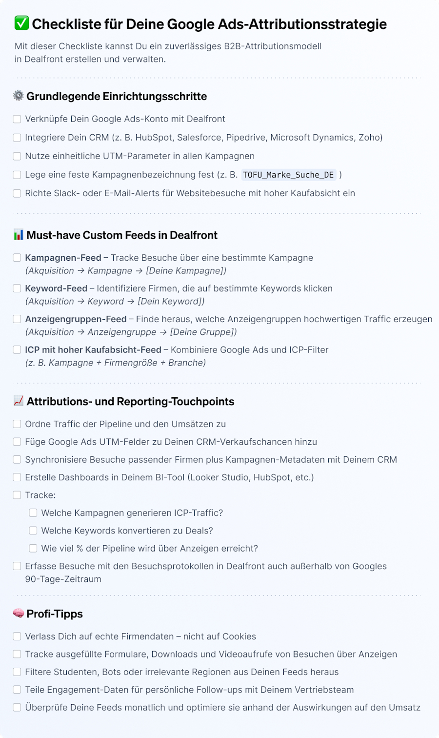 Checkliste für Deine Google Ads-Attributionsstrategie