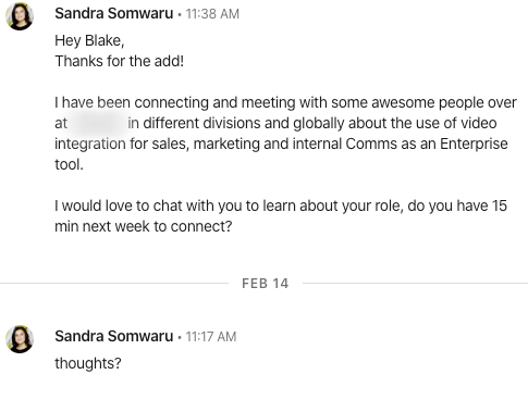 Example LinkedIn message 2