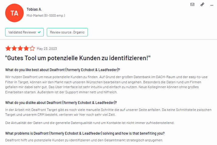 Review von Dealfront auf G2