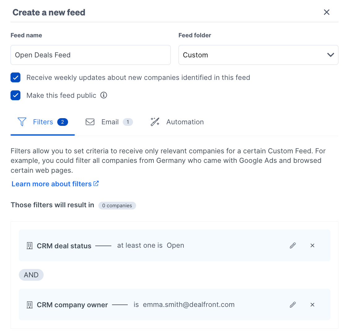 Open deals feed in Dealfront