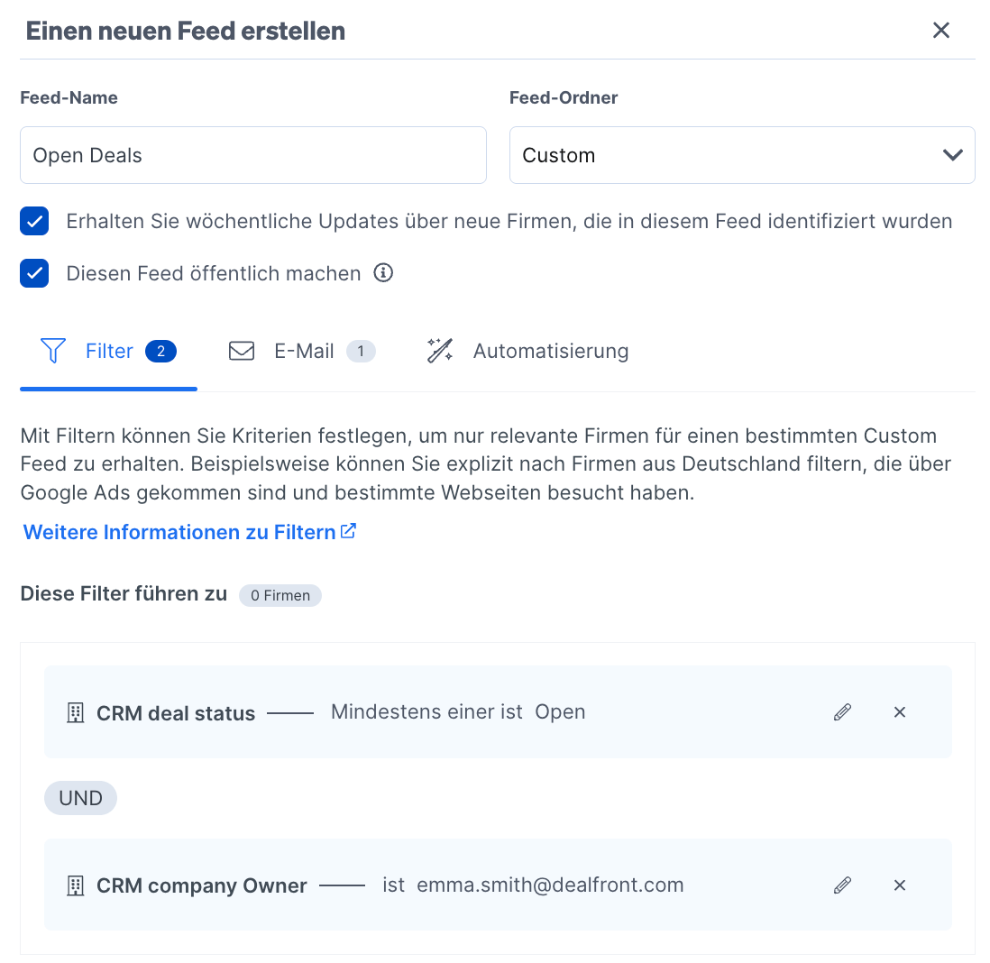 Offene Verkaufschancen Filteroption in Dealfront