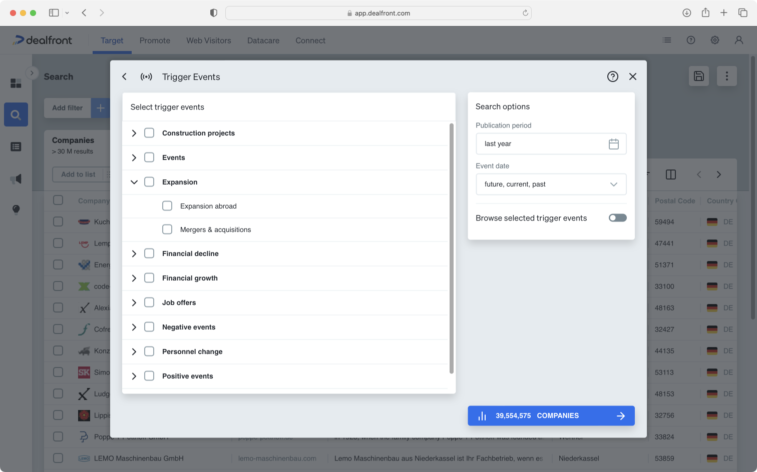Trigger Events in Dealfront Leadfeeder