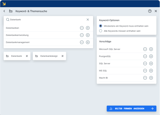 Keyword- und Themensuche in Dealfront Target