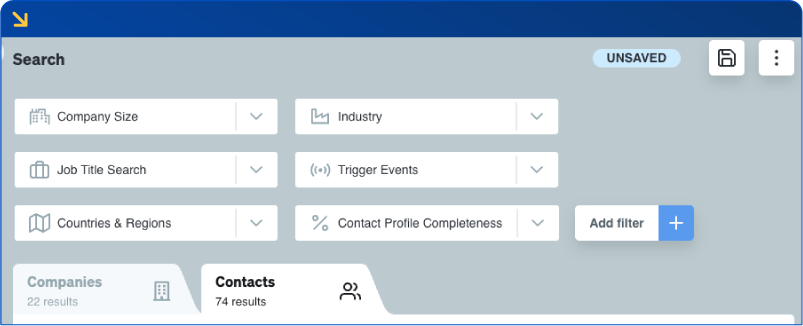 Search options in Dealfront Target