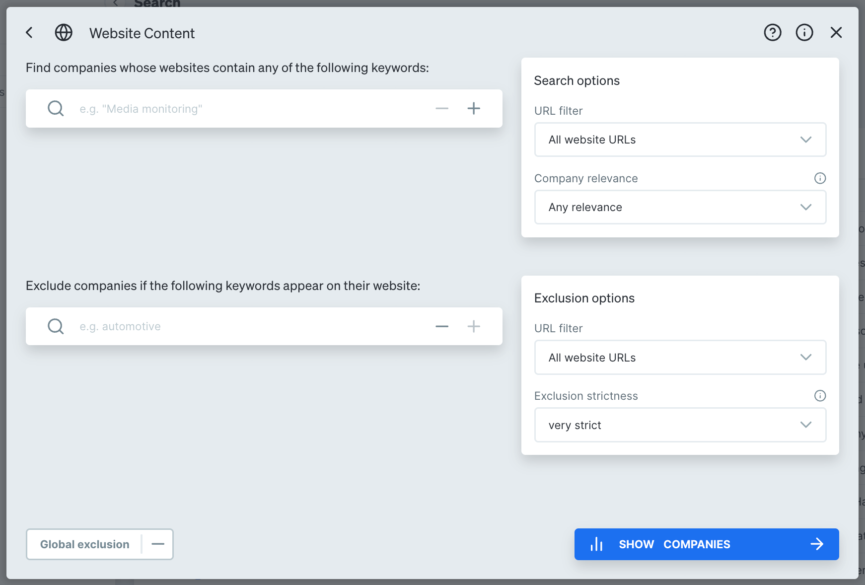 Website Content filter in detail in Target