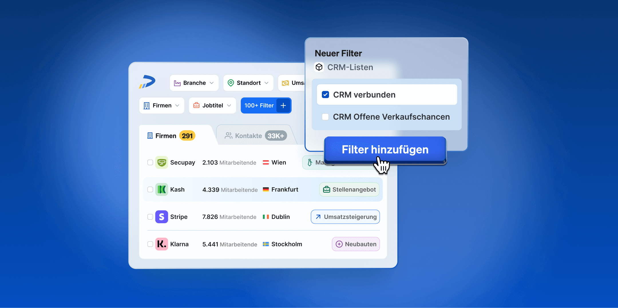 Schließe vorhandene Kontakte von der Suche in Target aus