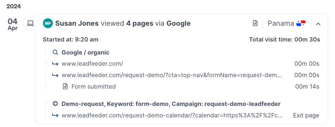 Form fill activity in Leadfeeder
