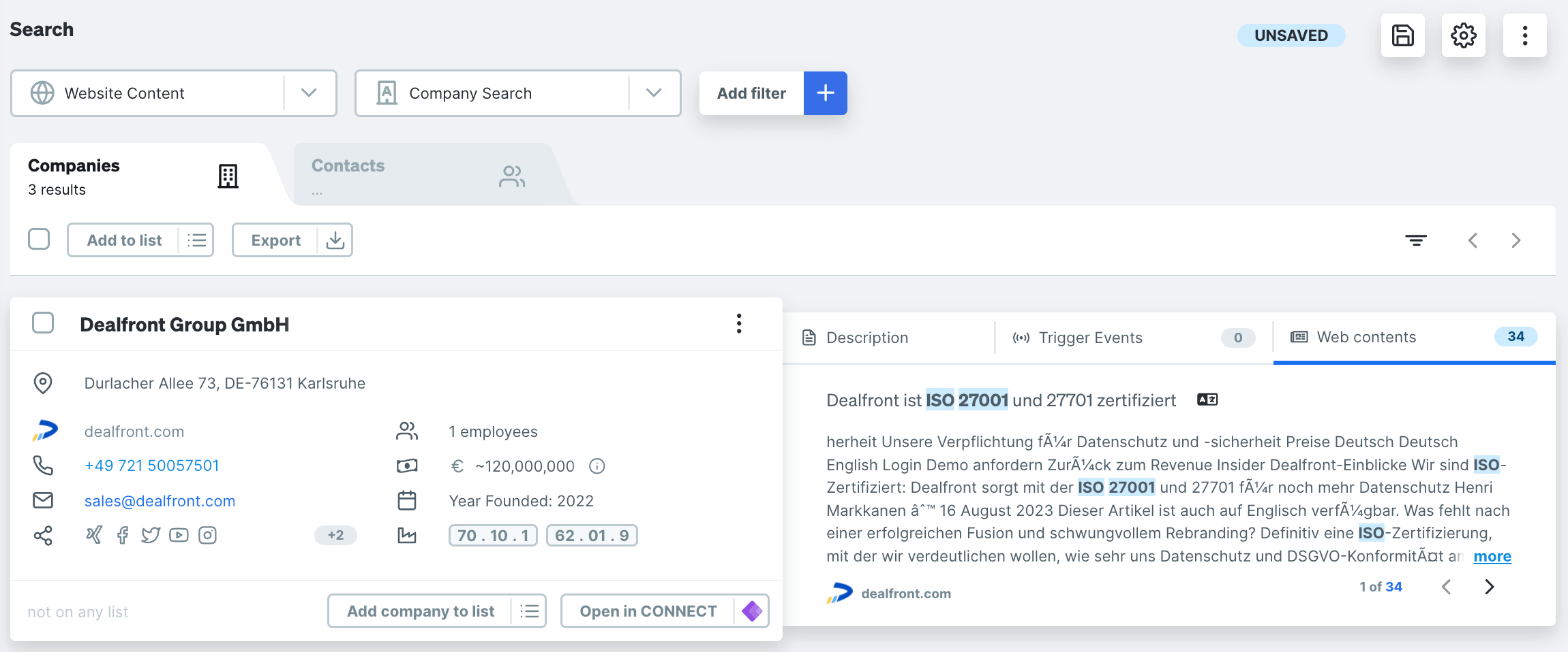 Website content search in target for ISO 27001