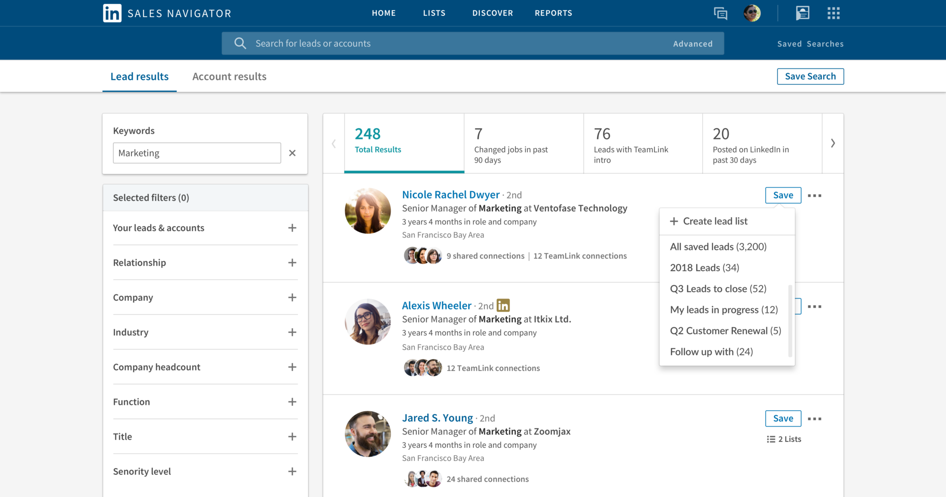 LinkedIn Sales Navigator Lead results