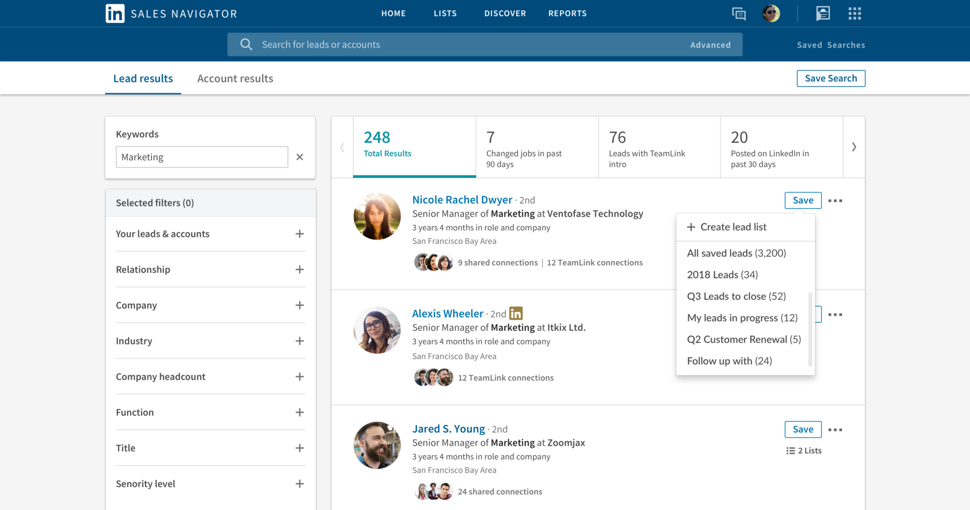 Die Abbildung zeigt einen Screenshot des LinkedIn Sales Navigator