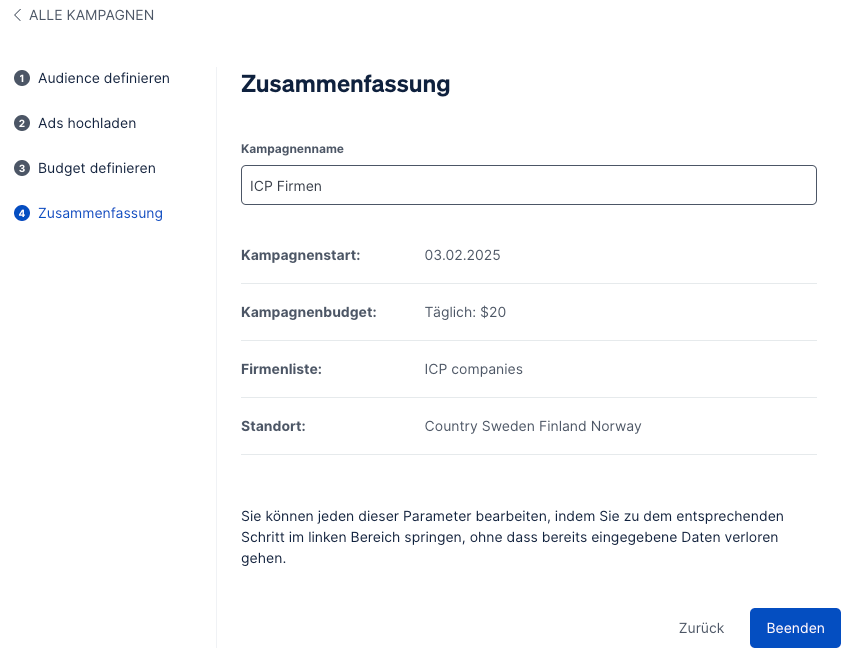 Zusammenfassung Deiner Ad Campaign in Promote