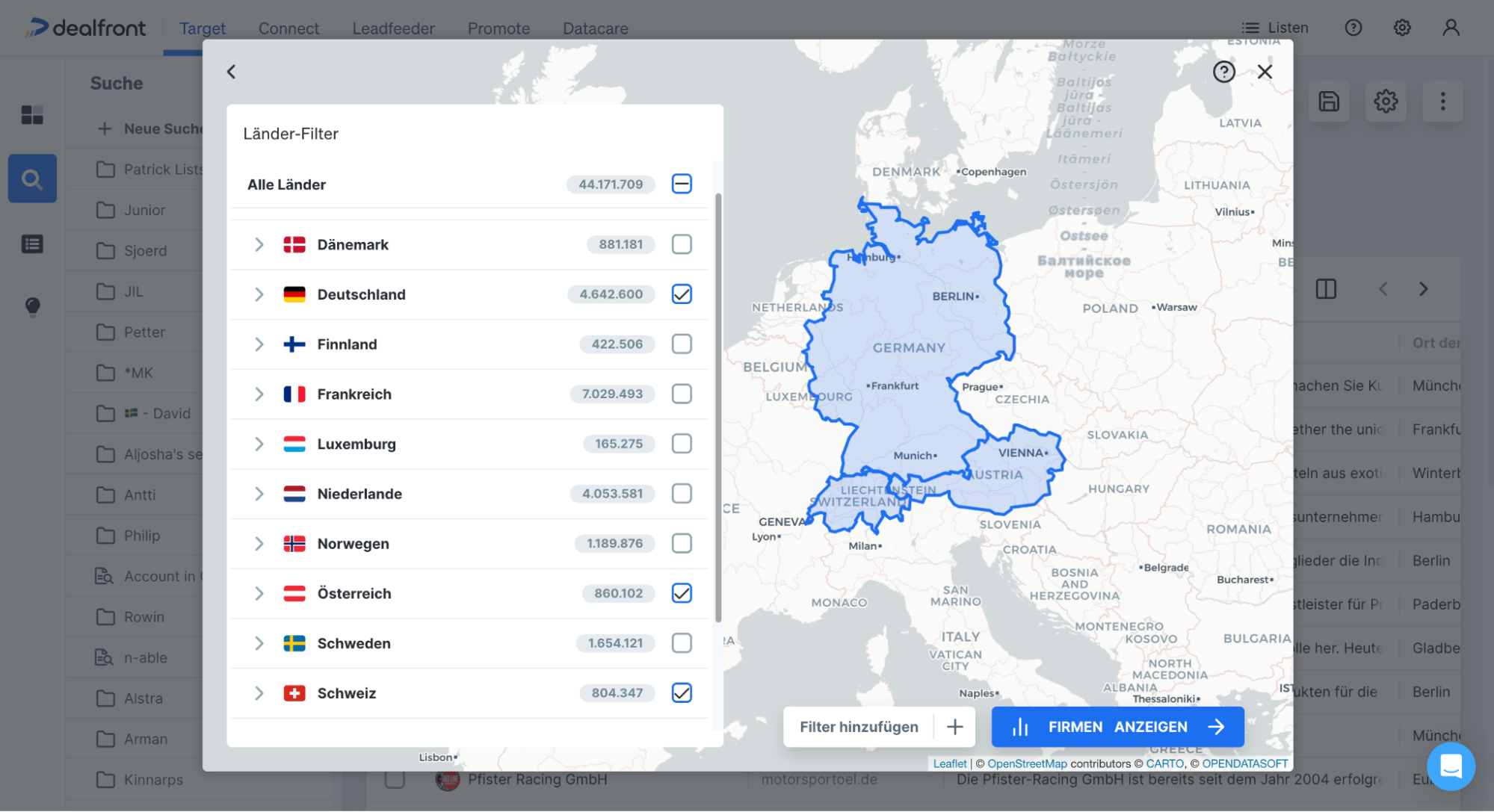 Wie Du mit Dealfront Target Deinen TAM berechnest - Filtere nach "Ländern"