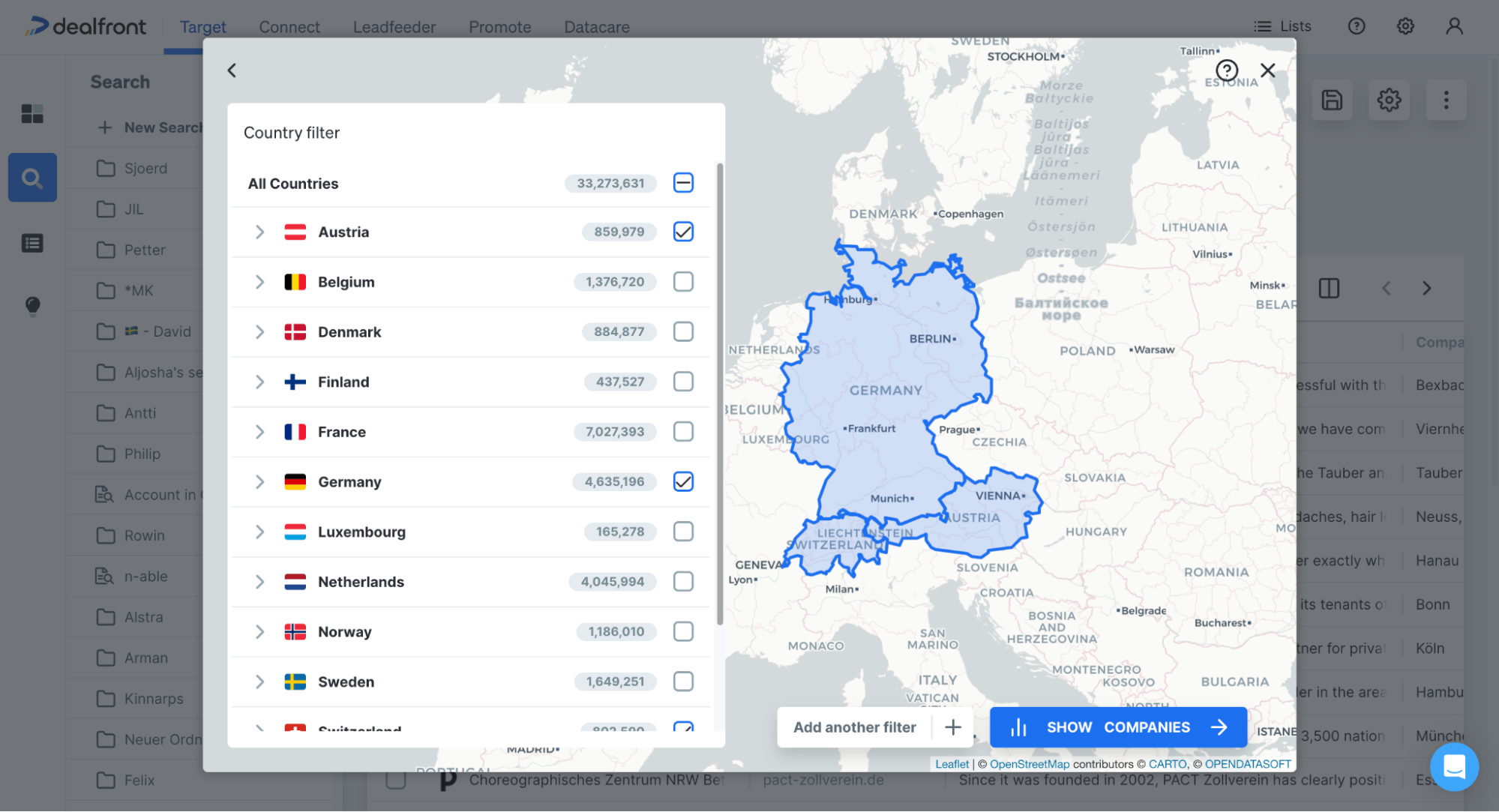 How to calculate your TAM with Dealfront Target - filter for “Countries & Regions”