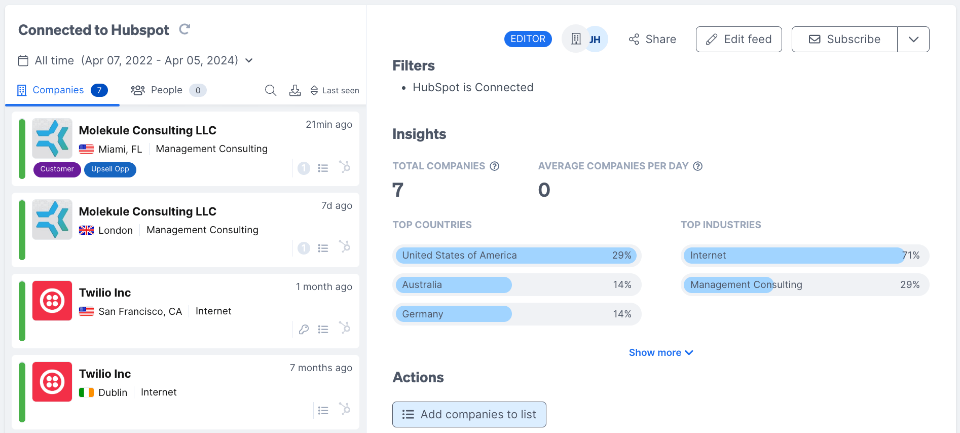 Add companies to a list in Dealfront