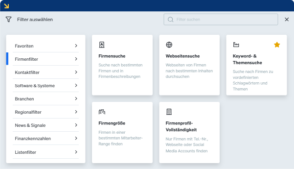 Beispiele für die Auswahl verschiedener Filter zum Erstellen einer Zielkundenliste