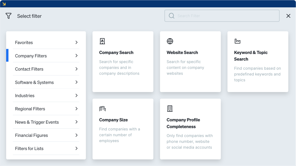Filter overview in Dealfront Target