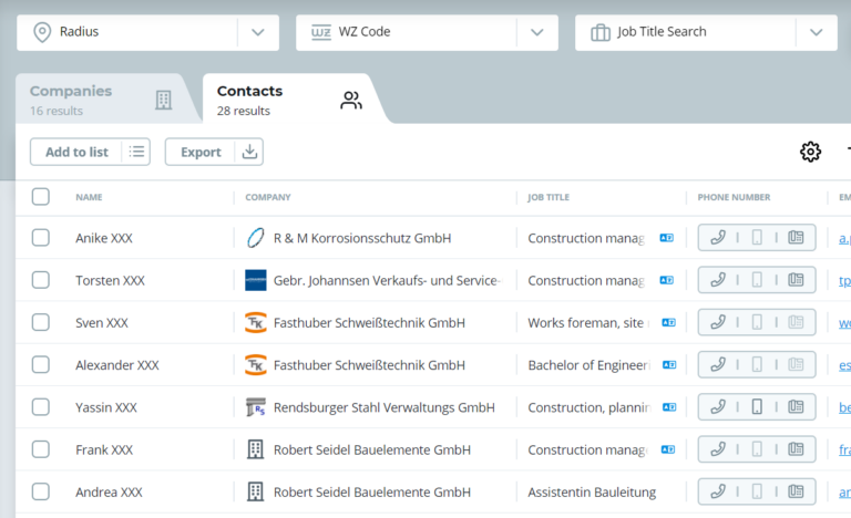 Job title search in Dealfront Target