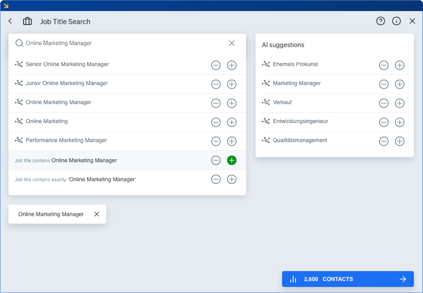 Job title search in Dealfront Target
