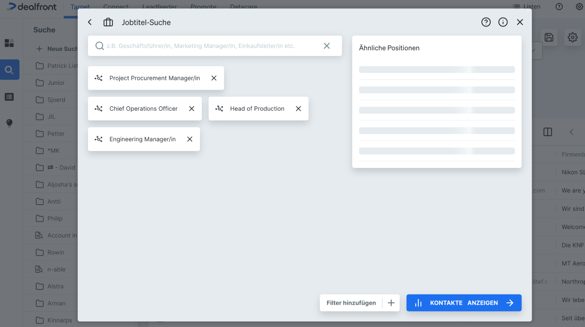 Wie man nach Job Titel in Dealfront Target filtern kann