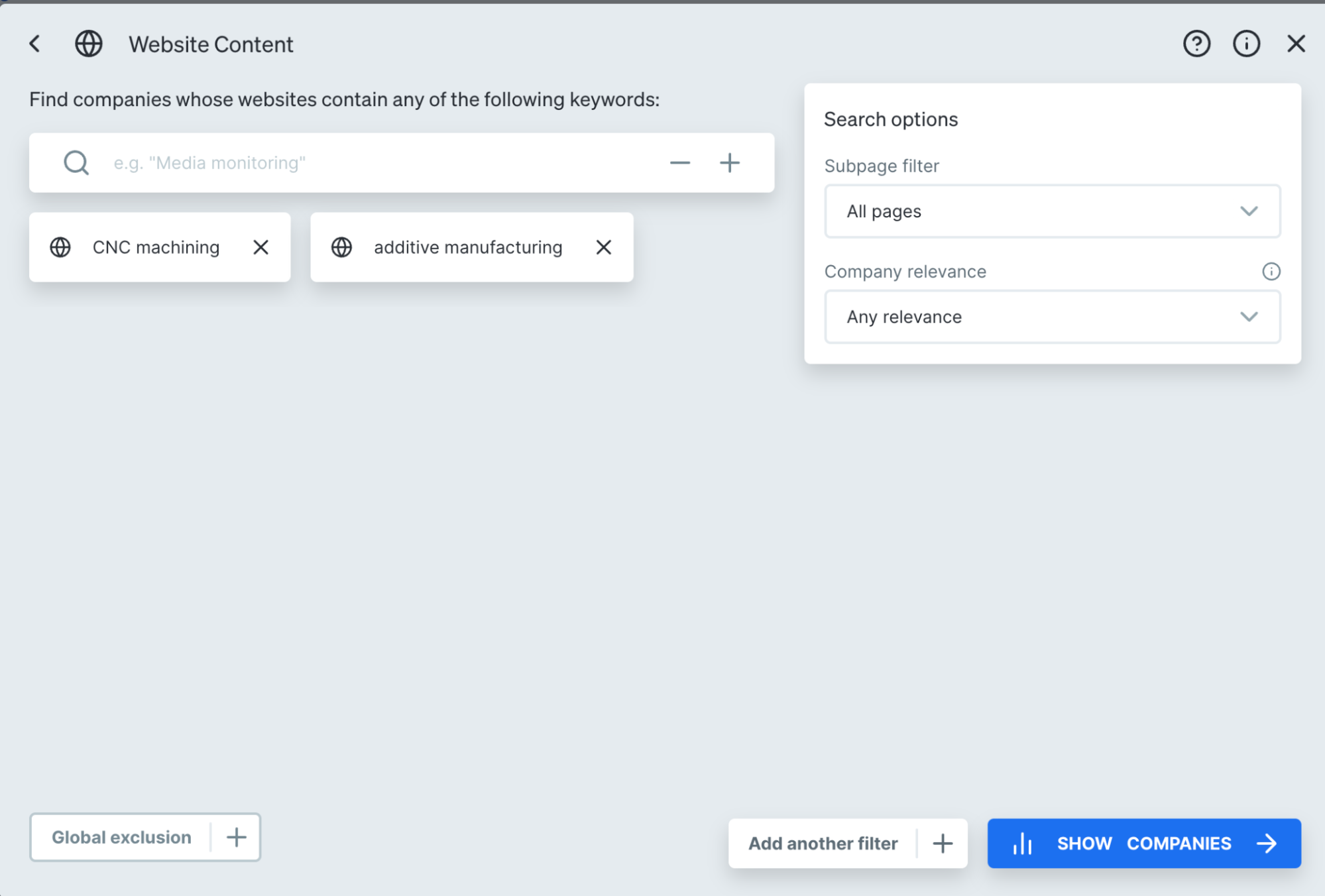 How to filter by website content in Dealfront Target