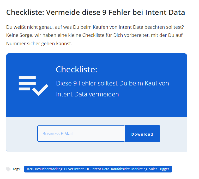 Beispiel Checkliste Lead Magnet