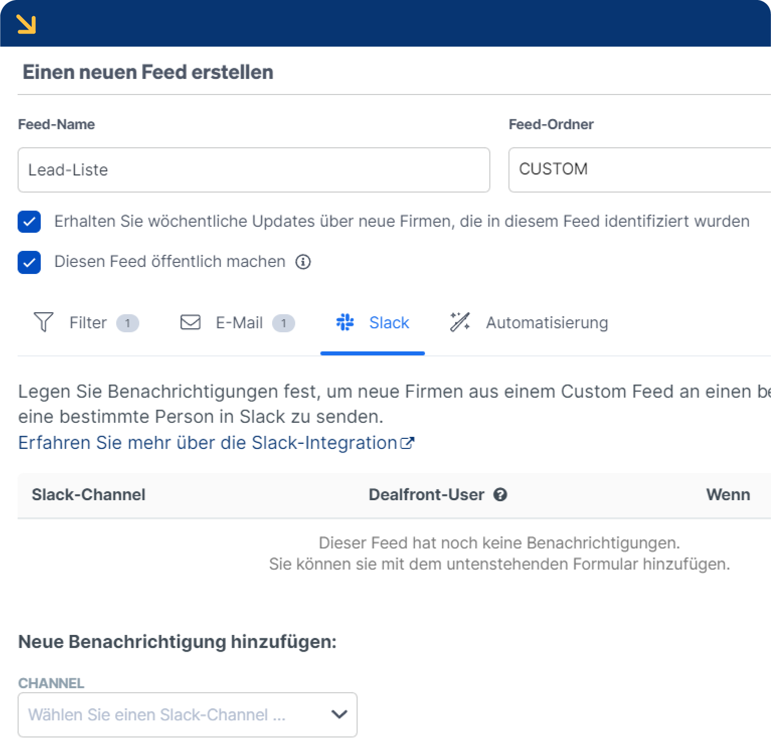 Feeds erstellen in Leadfeeder by Dealfront
