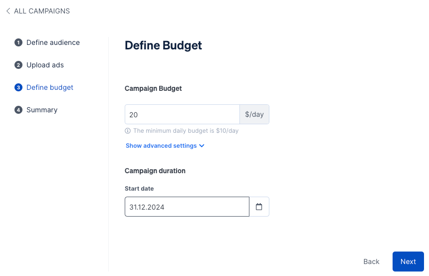 Define your ad budget in Promote