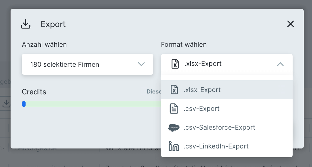 Eine Liste in Target exportieren
