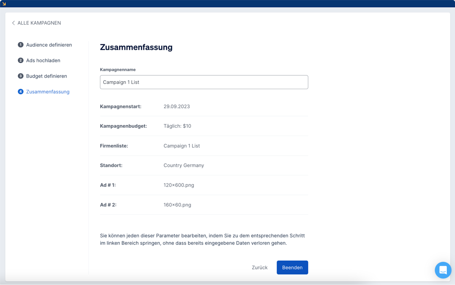 Zusammenfassung der Kampagne in Promote