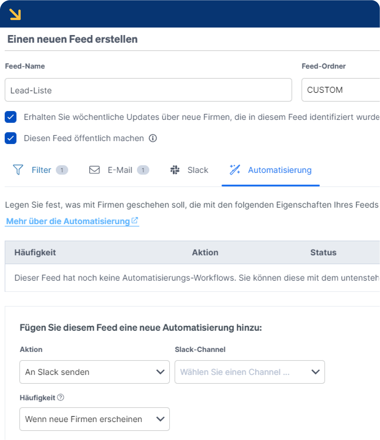 Create custom feed in Leadfeeder by Dealfront