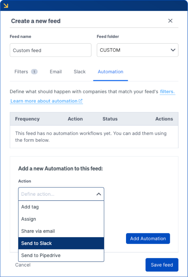 Create custom feed in Leadfeeder by Dealfront
