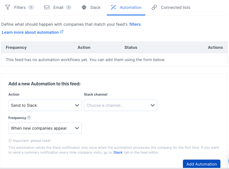 Add automation slack message to feed
