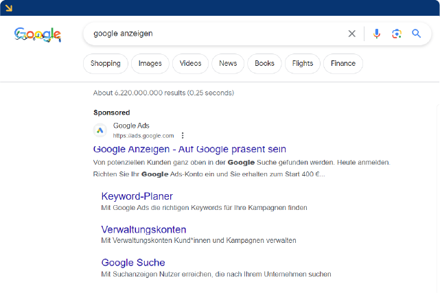 Google Ads auf der Suchergebnisseite