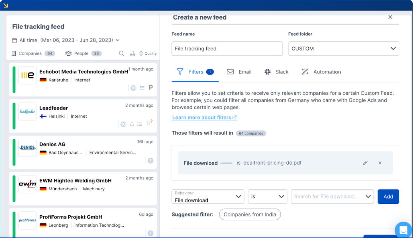 Ungated content in Leadfeeder by Dealfront