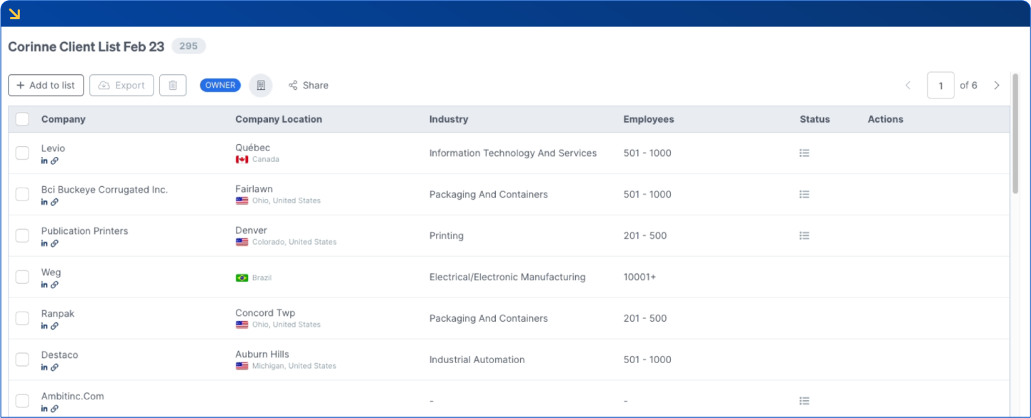 client list in Leadfeeder by Dealfront