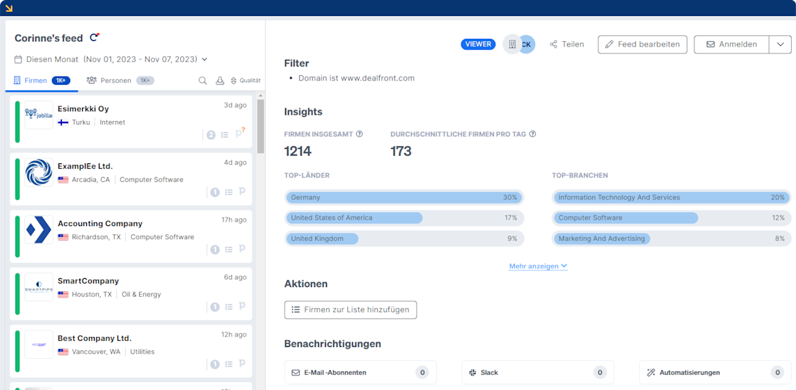 Kundenliste in Leadfeeder Dealfront