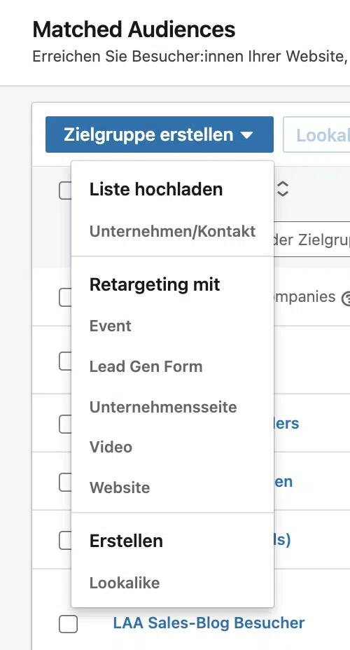 Filterfunktion Zielgruppen LinkedIn