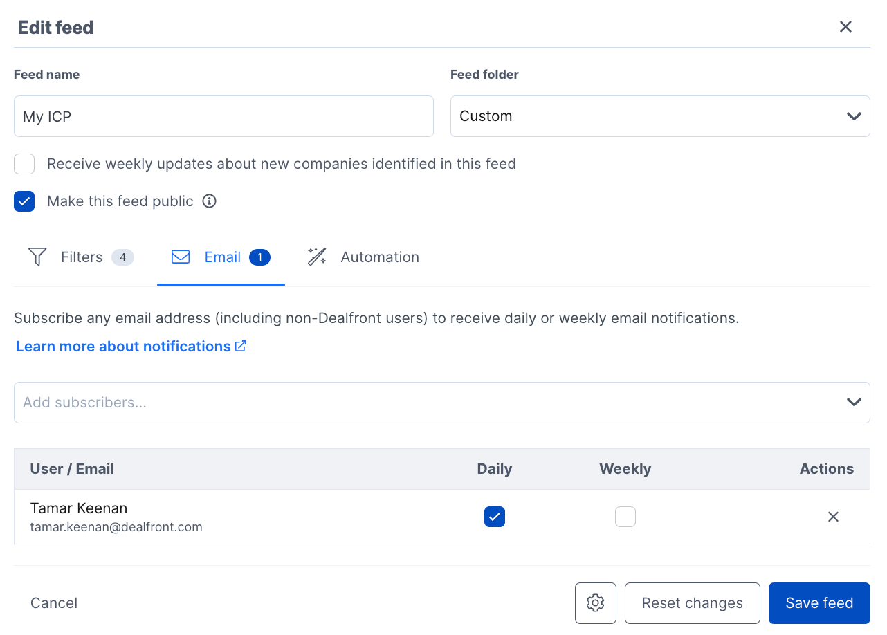 Custom Feed Notifications in Dealfront