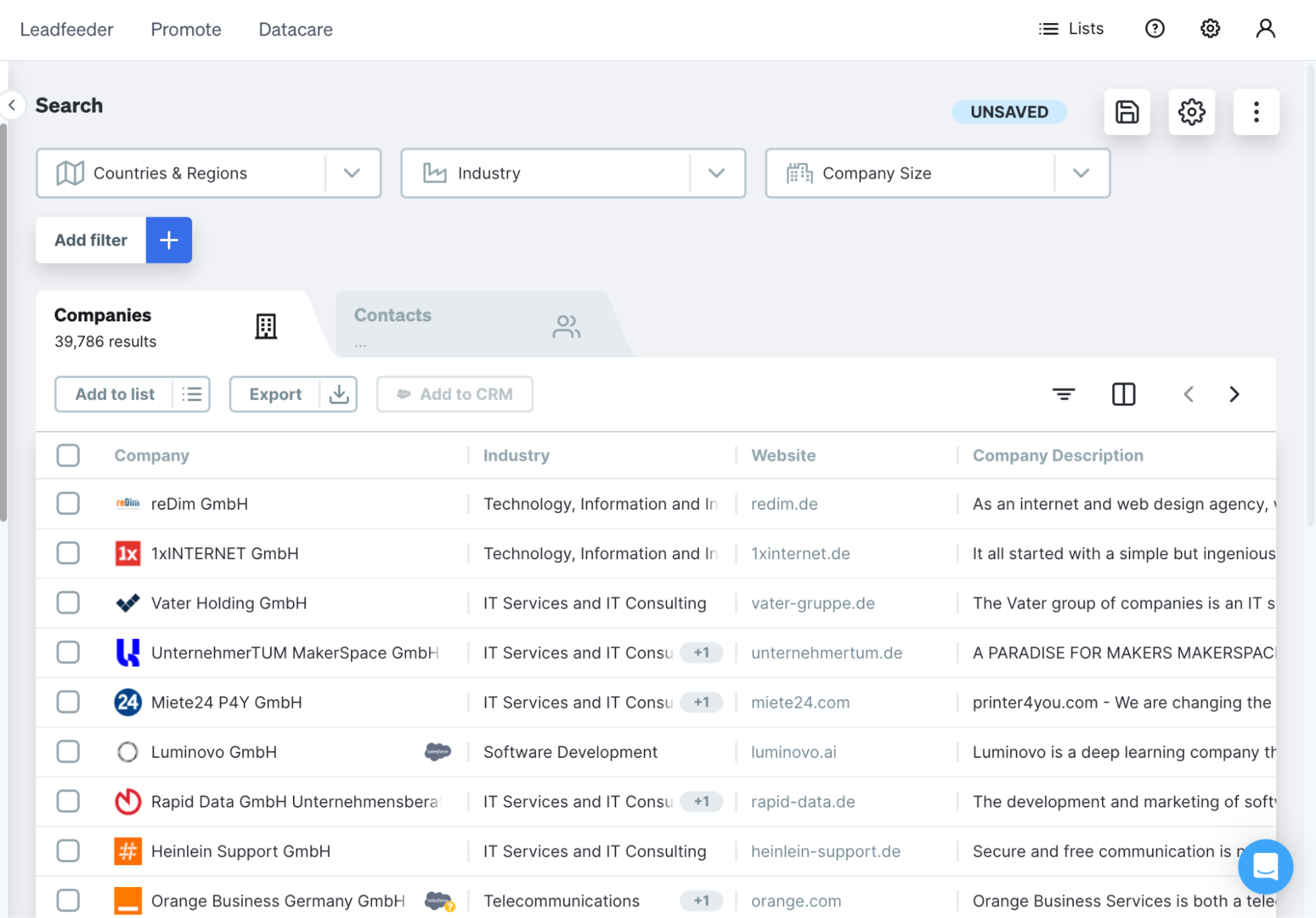 How to calculate TAM in Dealfront Target - You will see the number of companies that matches your search criteria