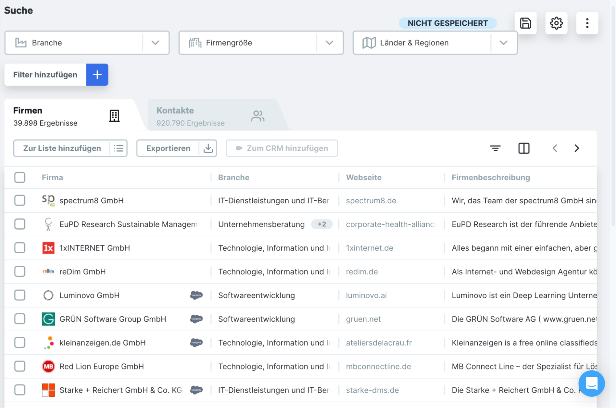 Wie Du mit Dealfront Target Deinen TAM berechnest - Du siehst nun die Anzahl der Unternehmen, die Deinen Suchkriterien entsprechen